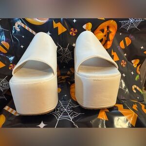 PrettyLittleThing White Platform Slide Heels